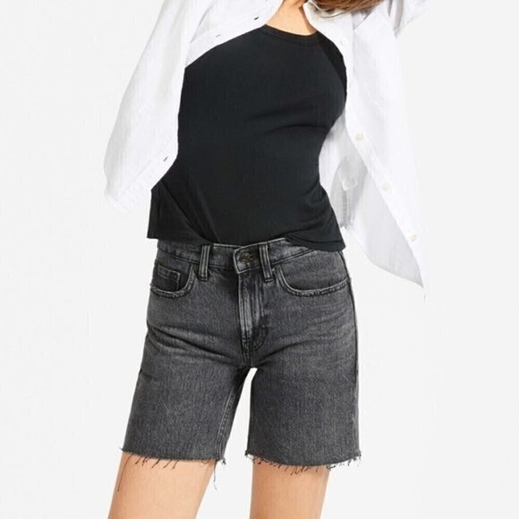 Everlane Washed Cotton Relaxed Rolled Cut off Hem Jean Shorts Black Size 24 - Picture 3 of 11